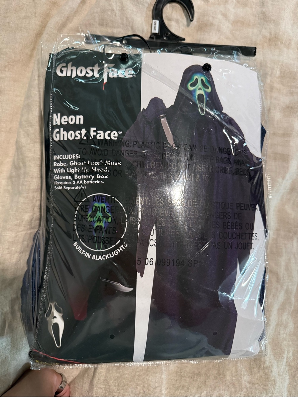 Ghost Face Adult Costume Mask in Green & Blue with Navy Hood - Picture 3 of 3